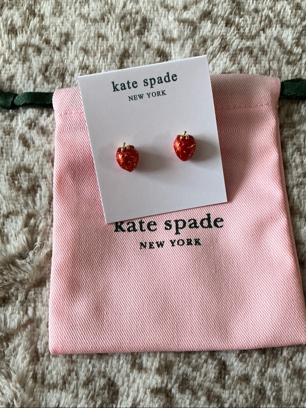 Kate Spade New York Tutti Fruity Strawberry Studs Earrings in red and gold.